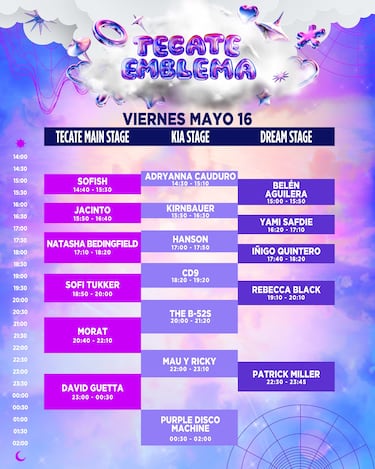 Festival Tecate Emblema 2025: quién actúa hoy, 16 de mayo y a qué hora verlos | Sofi Tukker, Morat, David Guetta